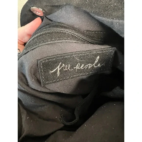 Free People Suede Drawstring Bucket Bag Black Gray Crossbody Tote Handbag - Picture 5 of 7